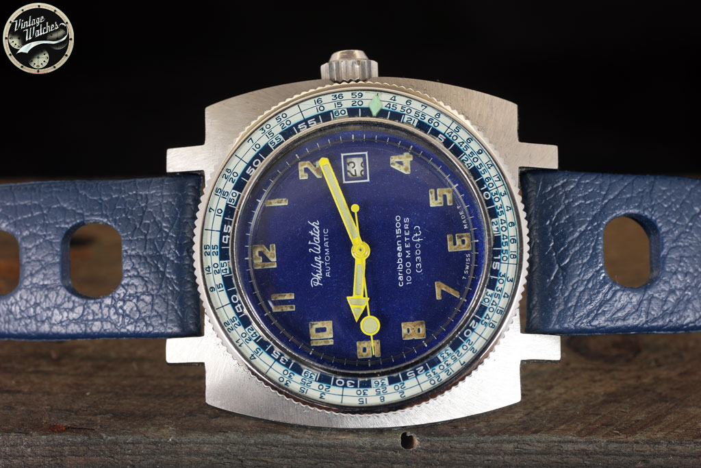 PHILIP WATCH CARIBBEAN 1500 SQUARE BLUE RARE DIVING WATCH 1970s 3 image 405
