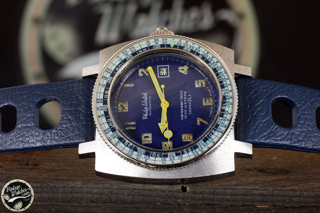 PHILIP WATCH CARIBBEAN 1500 SQUARE BLUE RARE DIVING WATCH 1970s 4 image 406