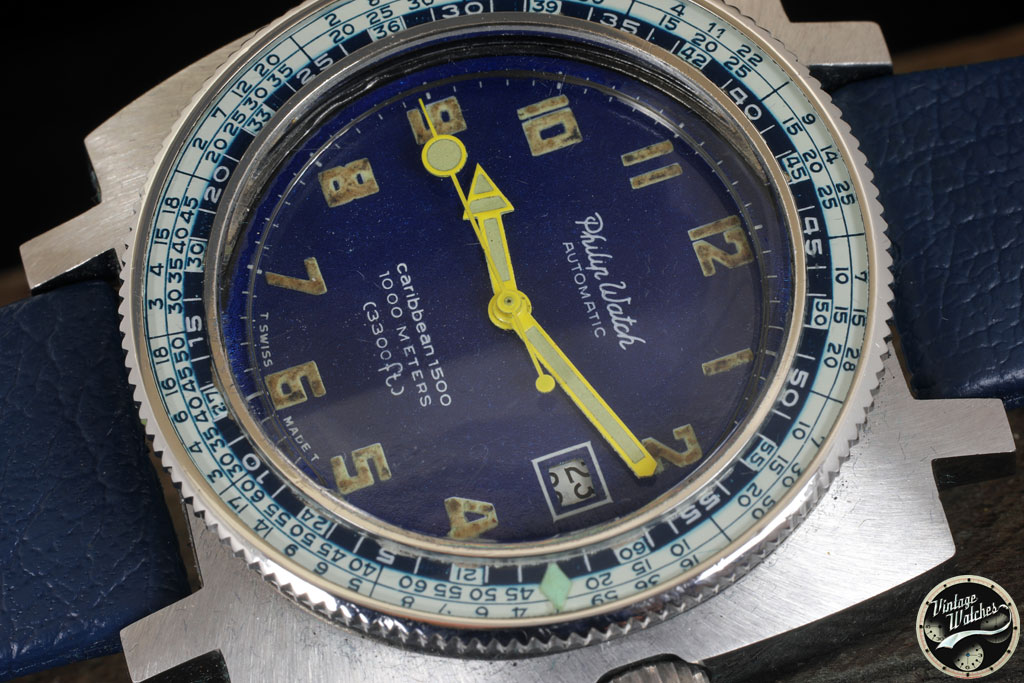 PHILIP WATCH CARIBBEAN 1500 SQUARE BLUE RARE DIVING WATCH 1970s 6 image 408