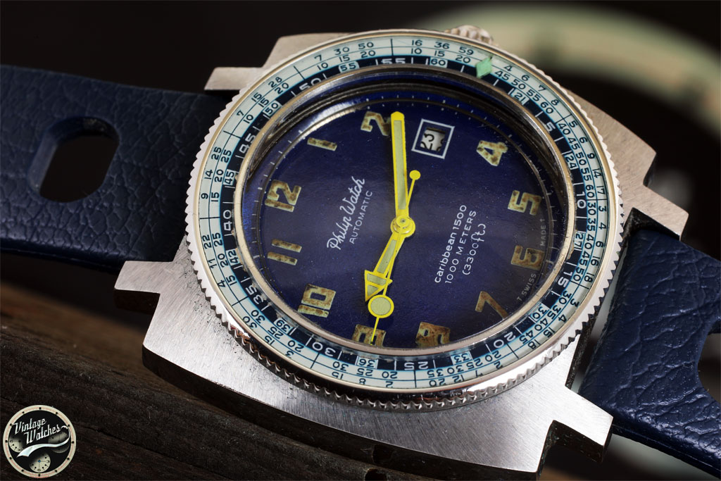 PHILIP WATCH CARIBBEAN 1500 SQUARE BLUE RARE DIVING WATCH 1970s 8 image 410
