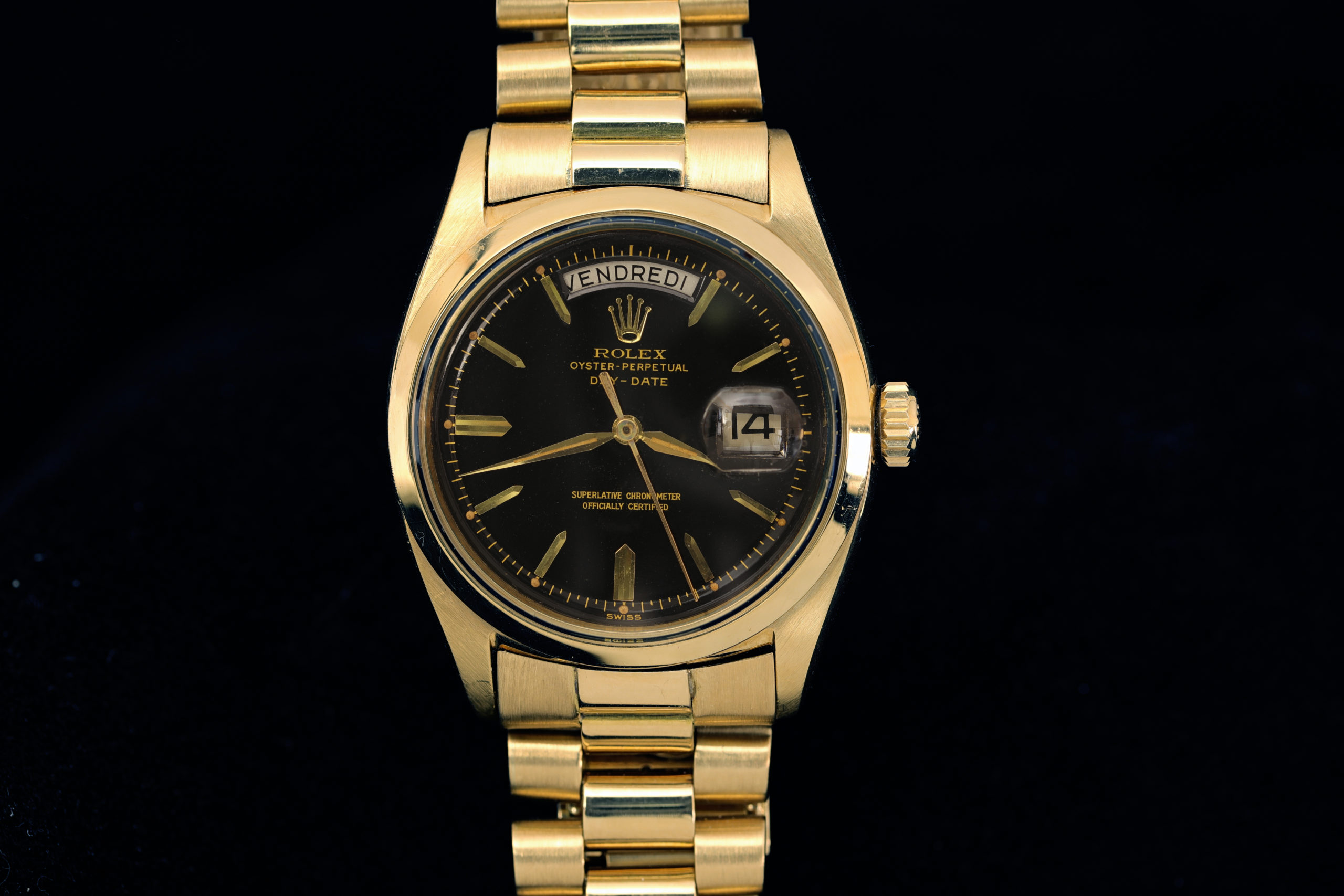 Rolex Daydate ref. 6612B with Black Dial Gilt Gold Writings and Big Logo Bracelet 2 6612 B1