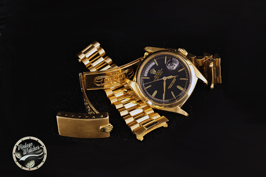 Rolex Daydate ref. 6612B with Black Dial Gilt Gold Writings and Big Logo Bracelet 10 6612B orol e brac