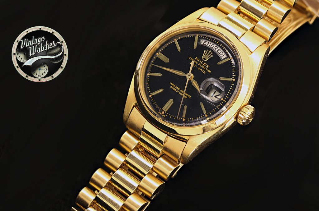 Rolex Daydate ref. 6612B with Black Dial Gilt Gold Writings and Big Logo Bracelet 3 6612B2 rid