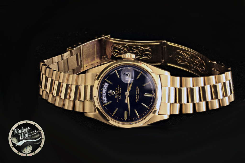 Rolex Daydate ref. 6612B with Black Dial Gilt Gold Writings and Big Logo Bracelet 8 6612b sdraiato rid